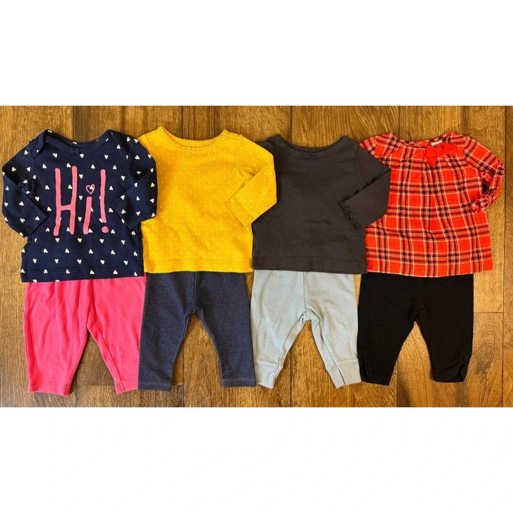 Baby Girl 3 Months Outfits Leggings Pants Shirts‎ Long Sleeve Clothes Lot Plaid